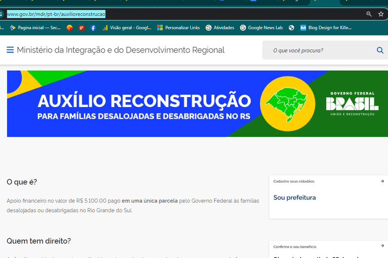 Auxílio Reconstrução: governo lança site para cadastro das famílias